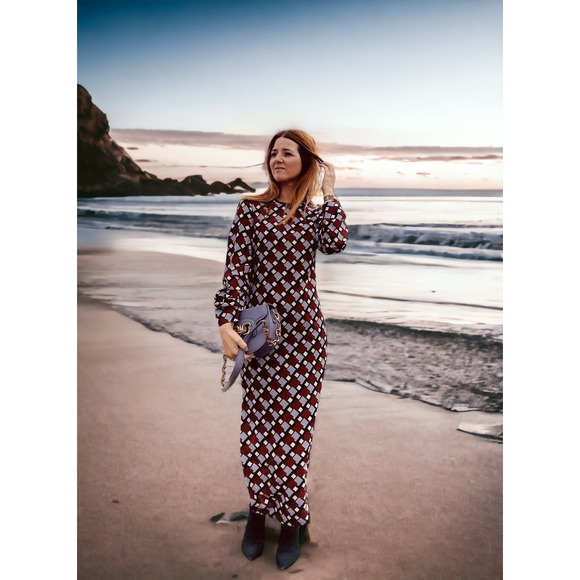 NWT - Zara Geometric Print  Brown, Black Multi Slit Midi Dress Small MSRP $ - Picture 5 of 7